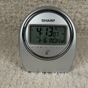 Sharp Atomic Desktop Alarm Clock SPC364 Silver Digital Self Setting Travel Clock
